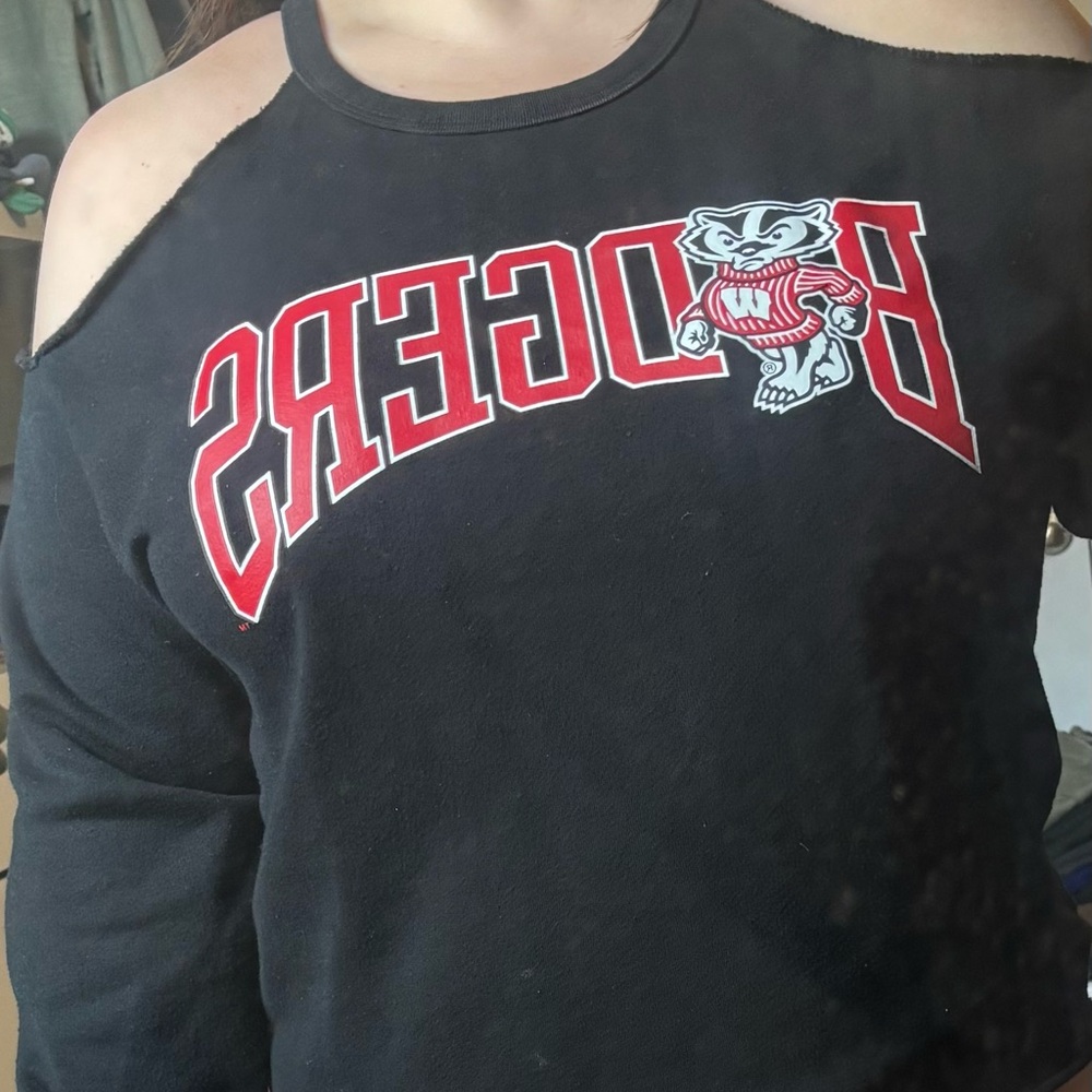 PINK Victoria's Secret Black Badgers Cold Shoulder Sweatshirt